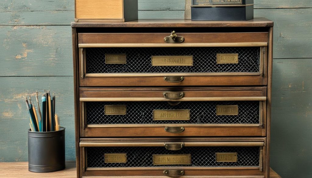 Antique-inspired office furniture for storage