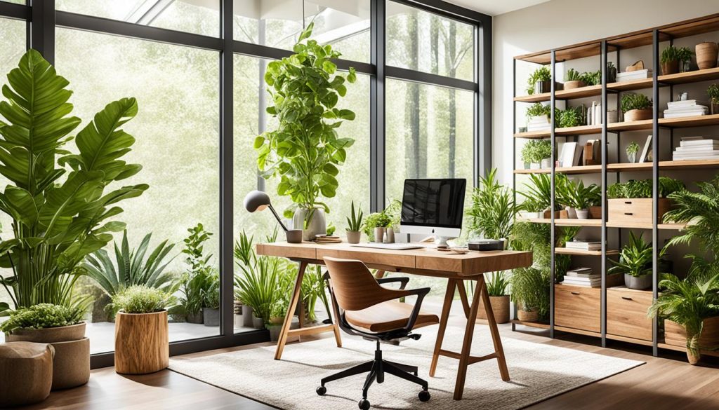 Biophilic design elements in a home office