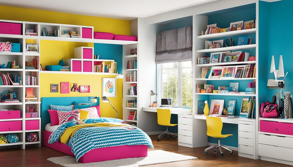 Bright storage solutions in teen bedrooms