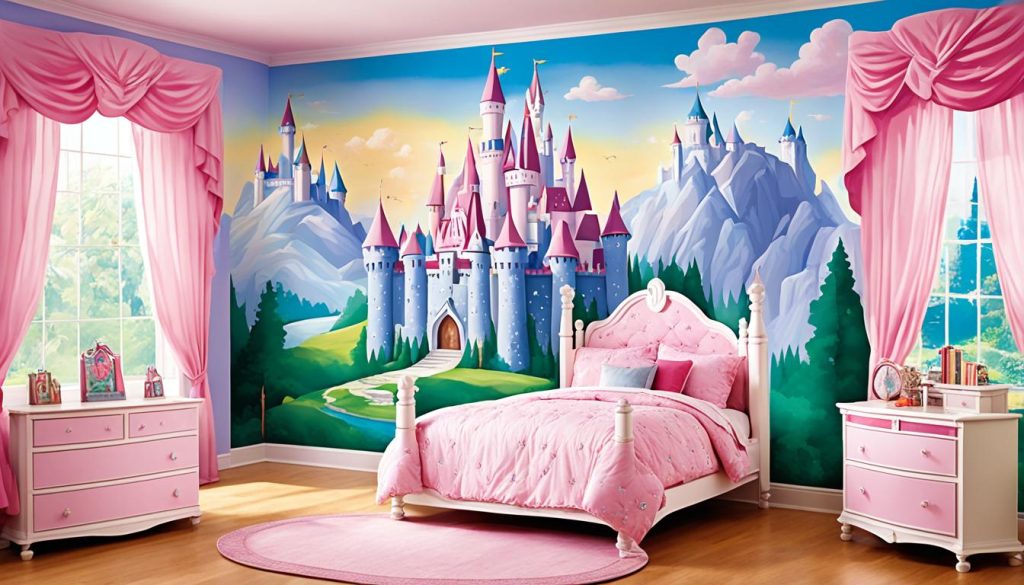 Castle murals in princess bedroom