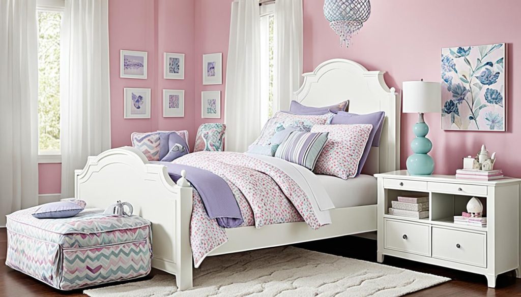 Color coordination in girls bedroom