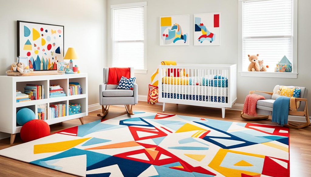 Colorful rug in nursery room design