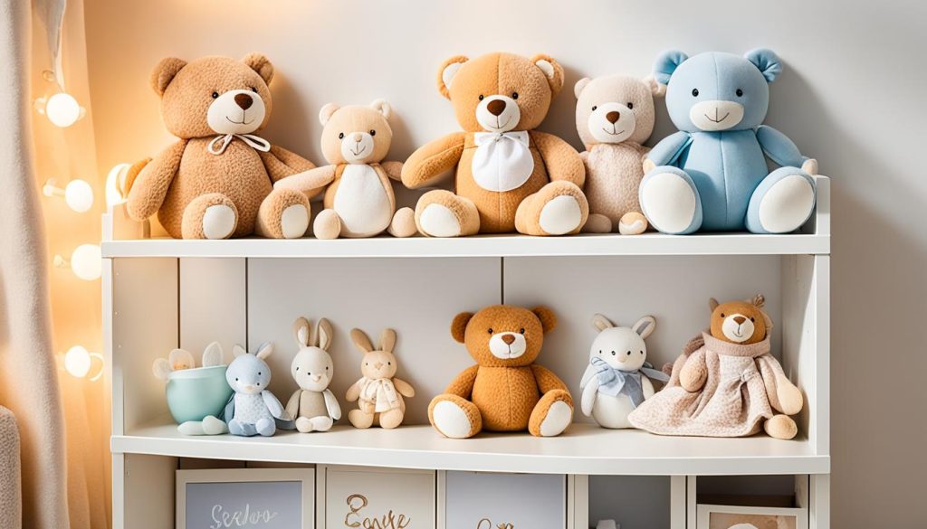 Cuddly soft toys in nursery