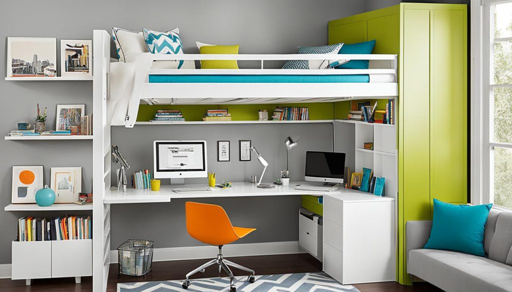 Customizable loft bed with desk setup