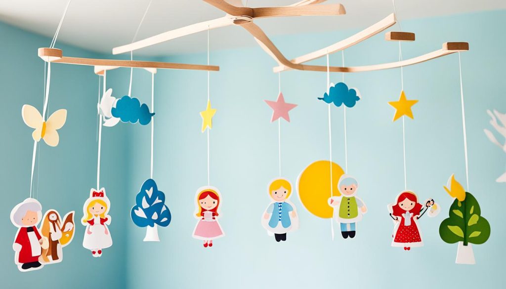 DIY storybook mobile for whimsical nursery