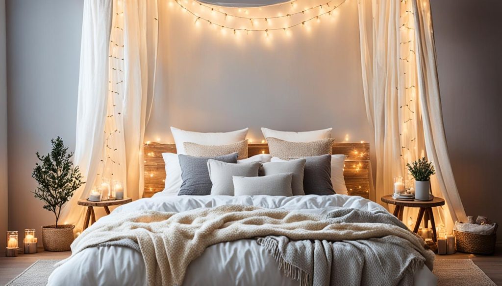 Fairy lights in bedroom decor