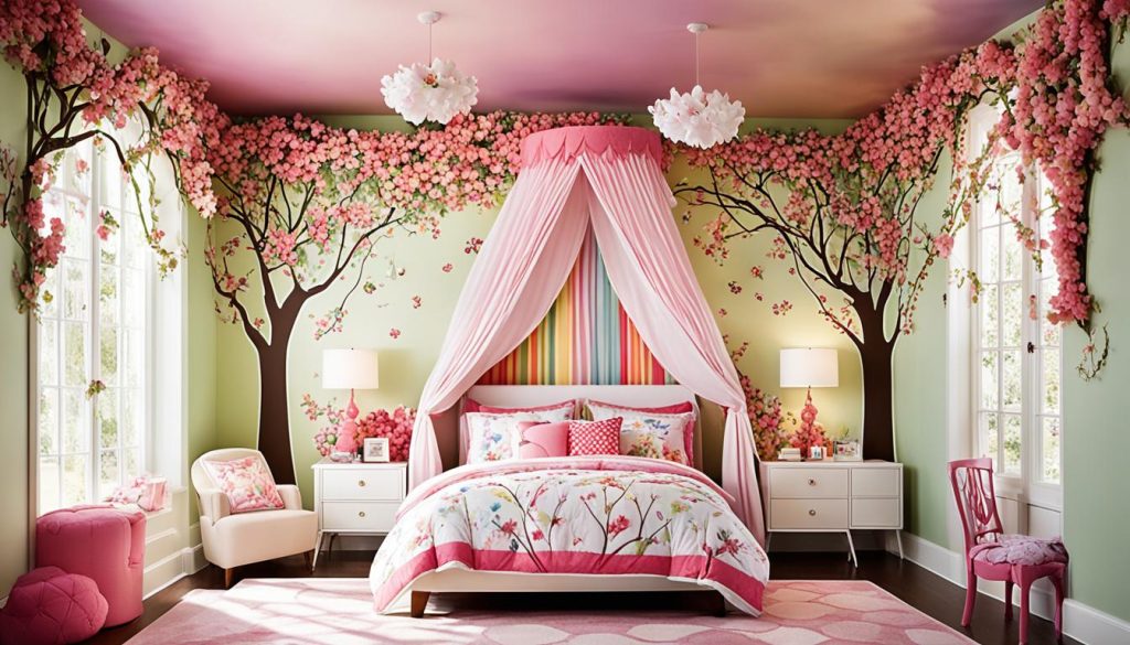 Floral fantasy designs in a girl's bedroom