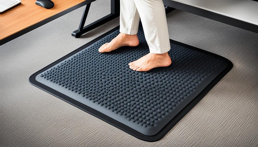 Footrests and anti-fatigue mats for lower body support