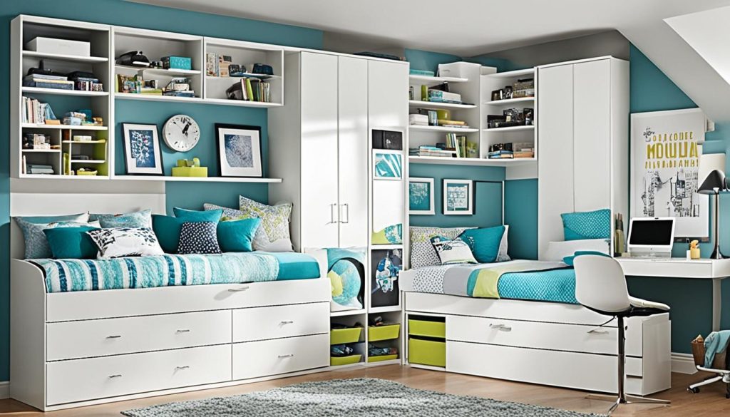 Functional storage solutions in a stylish teen bedroom