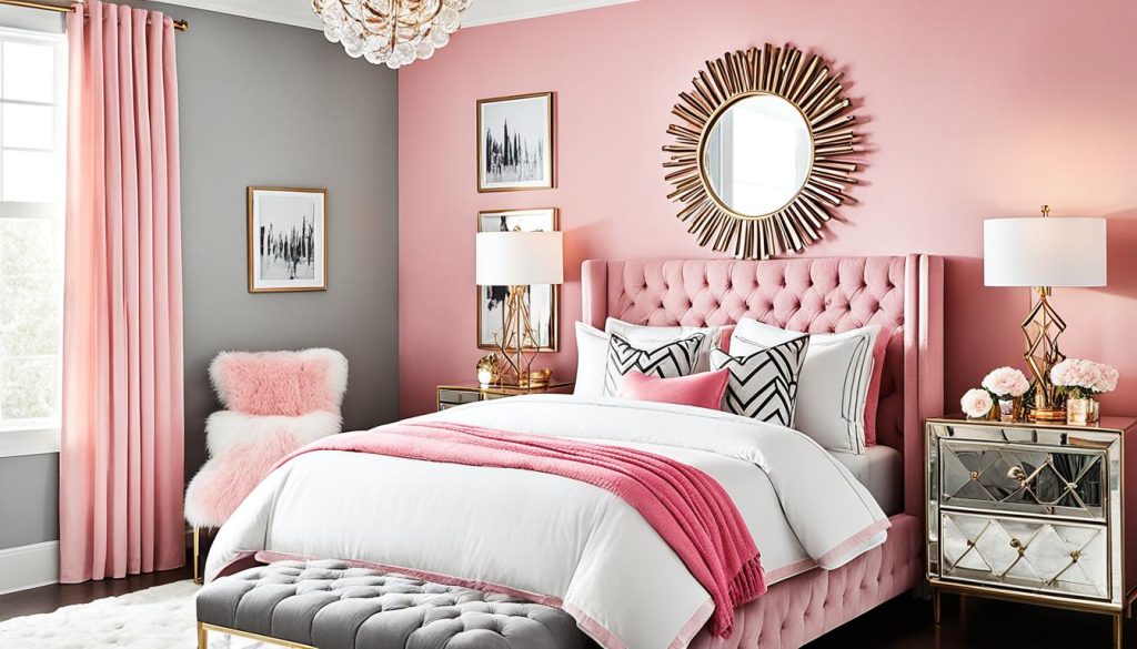 Glamorous teen bedroom with pink accents