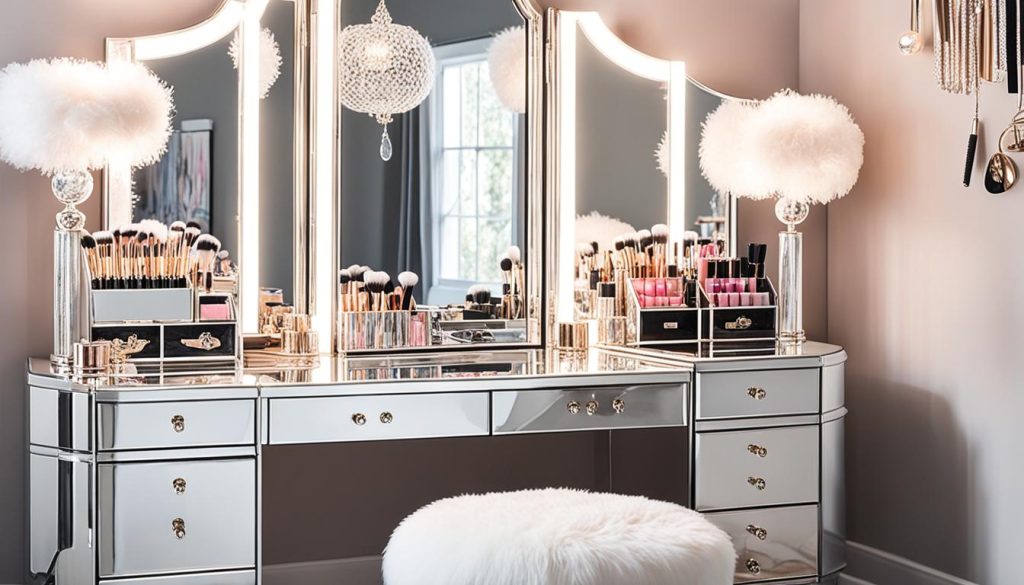 Glamorous vanity in teen bedroom