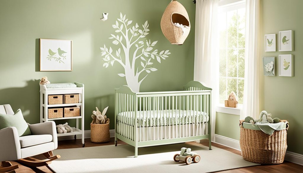 Green nursery with calming nursery hues