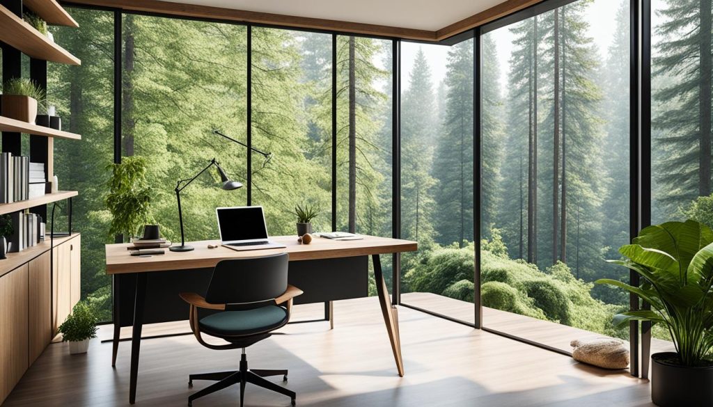 Green office design with outdoor views