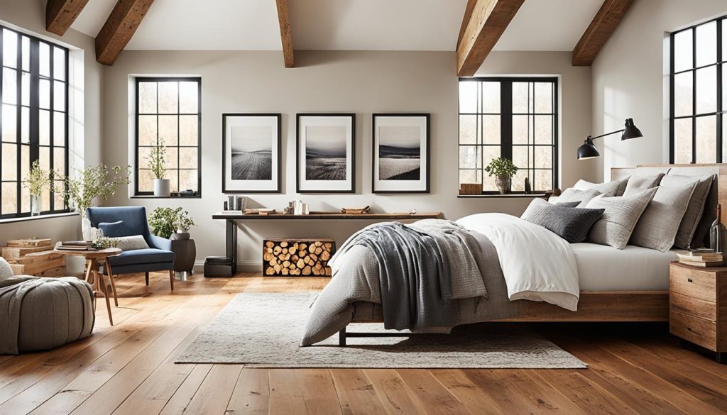 Hardwood floors in loft bedroom