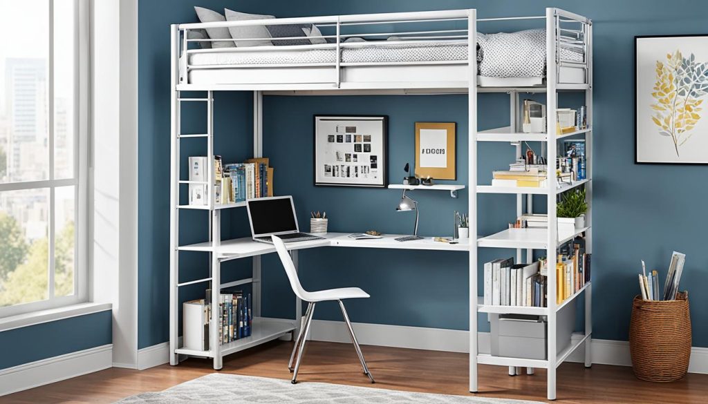 High loft bed with desk for dorms