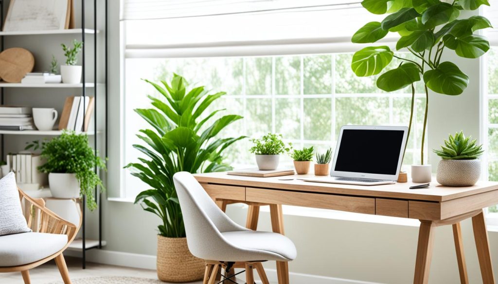 Home office with plants and natural elements