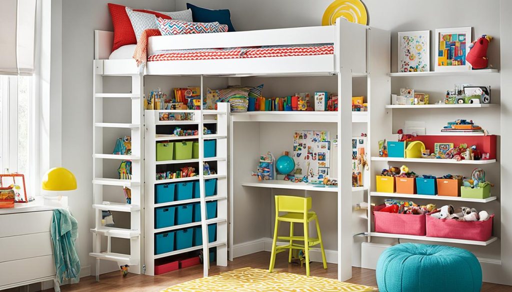 Kids room storage ideas with loft beds