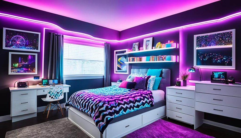 LED strip lights in teen bedroom