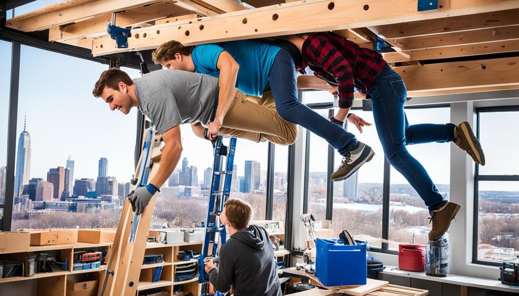 Loft bed assembly in student housing