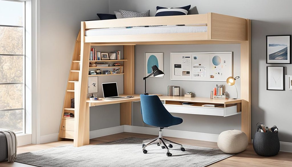 Loft bed design with multifunctional furniture