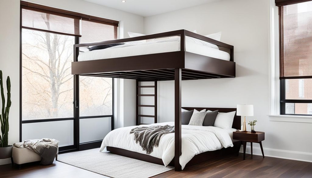 Loft bed in a studio apartment