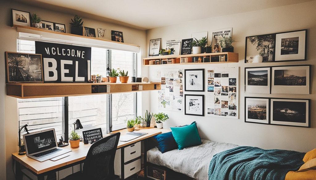 Loft bed in college dorm