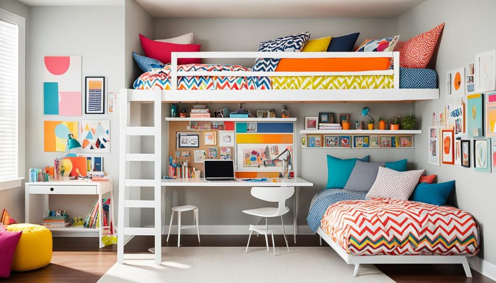 Loft bed in shared bedroom