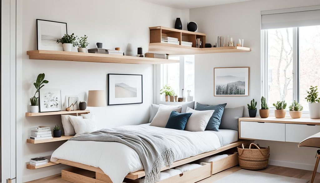 Loft bed in studio apartment