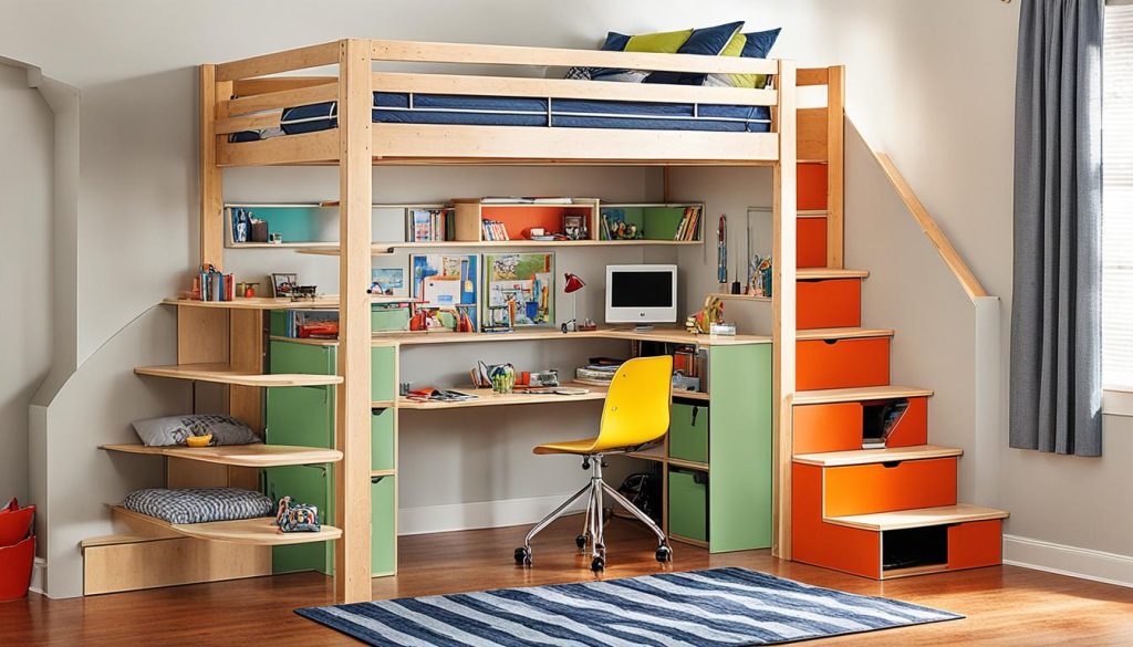 Loft bed with built-in staircase