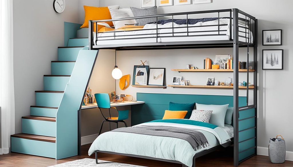 Loft bed with built-in staircase