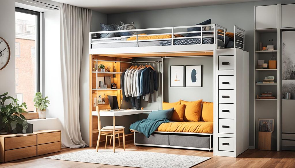 Loft bed with closet