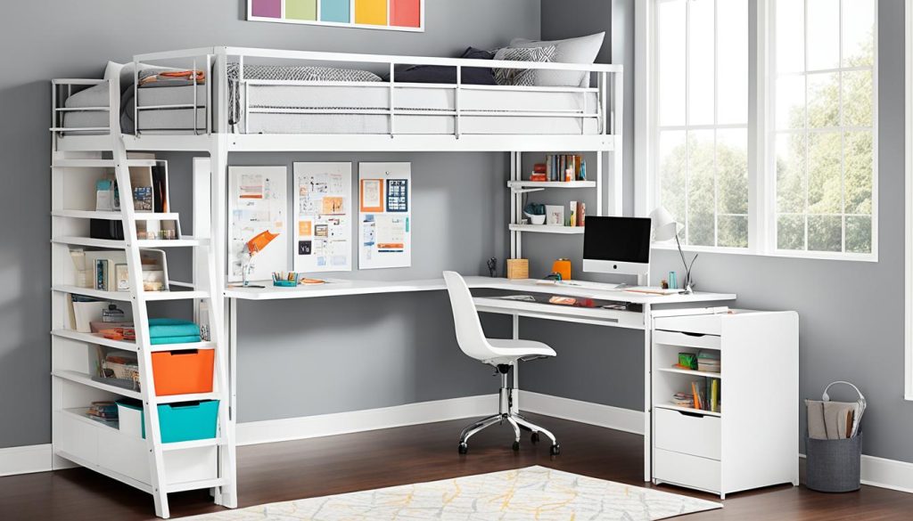 Loft bed with desk and storage solutions