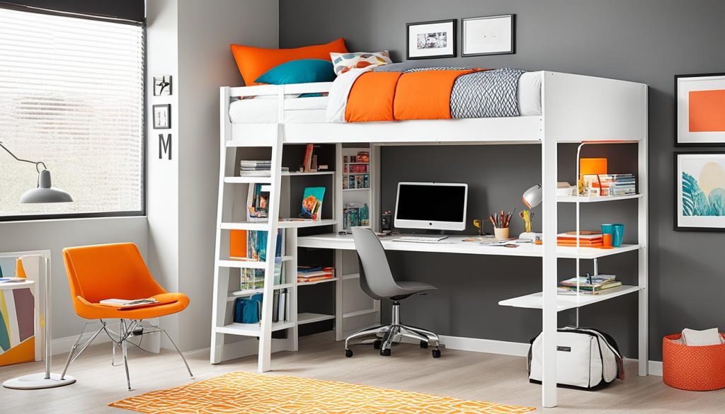 Loft bed with desk for dorm room essentials