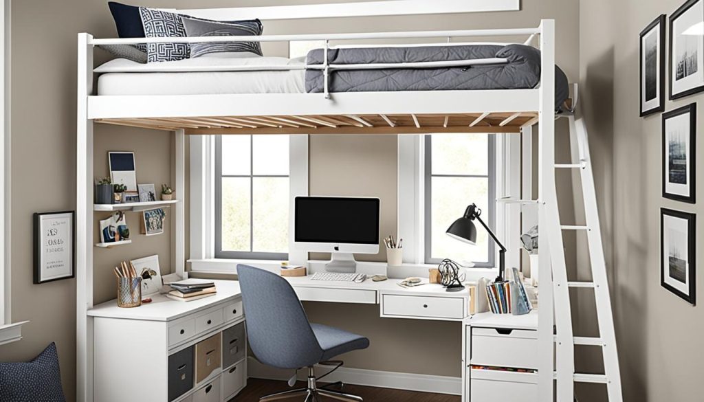 Loft bed with desk for dorm room space savers