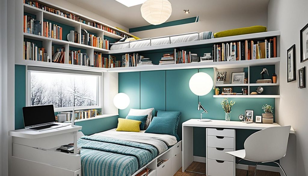 Loft bed with desk for small apartments