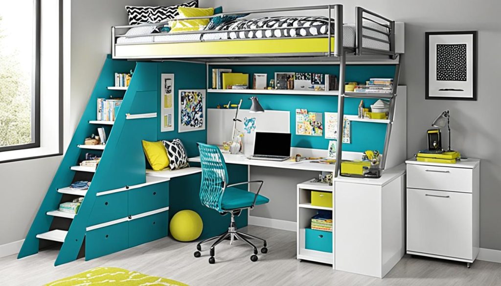 Loft bed with guardrails for teen bedroom safety