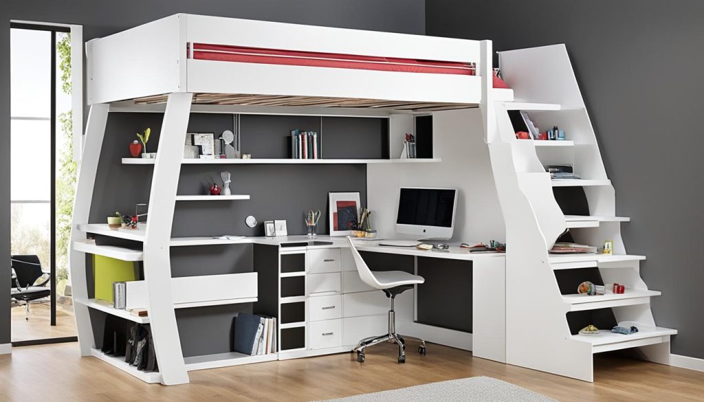 Loft bed with hidden compartments