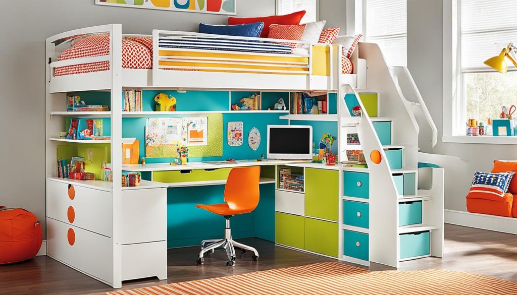 Loft bed with hidden storage for children