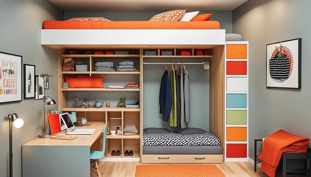 Loft bed with integrated closet space