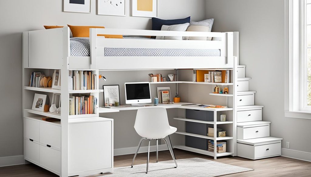 Loft bed with integrated desk