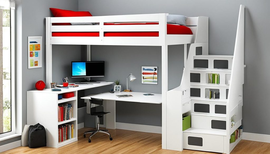 Loft bed with storage for maximizing small rooms