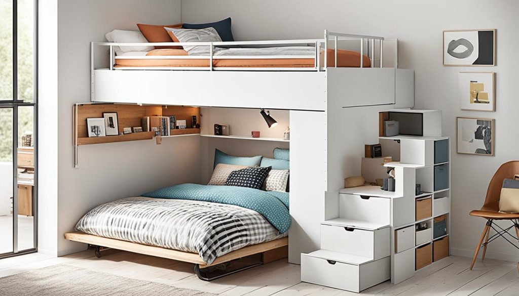 Lofted bed frames with under-bed storage