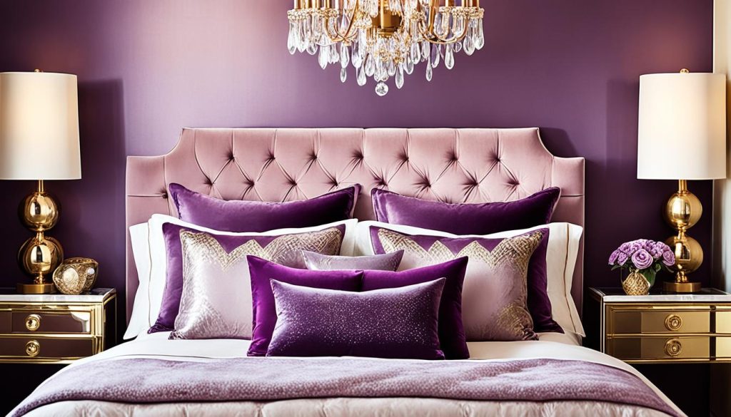 Mauve bedroom ideas with gold accents