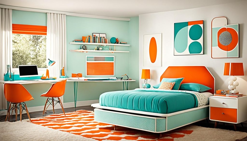 Mid-century modern teen bedroom with retro decor