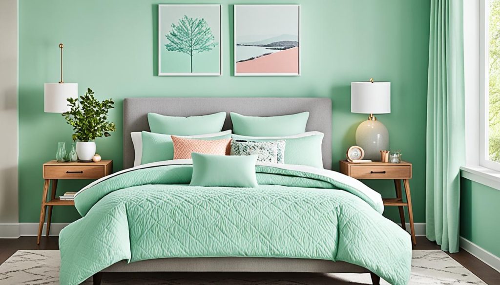 Mint green bedroom with pastel accents