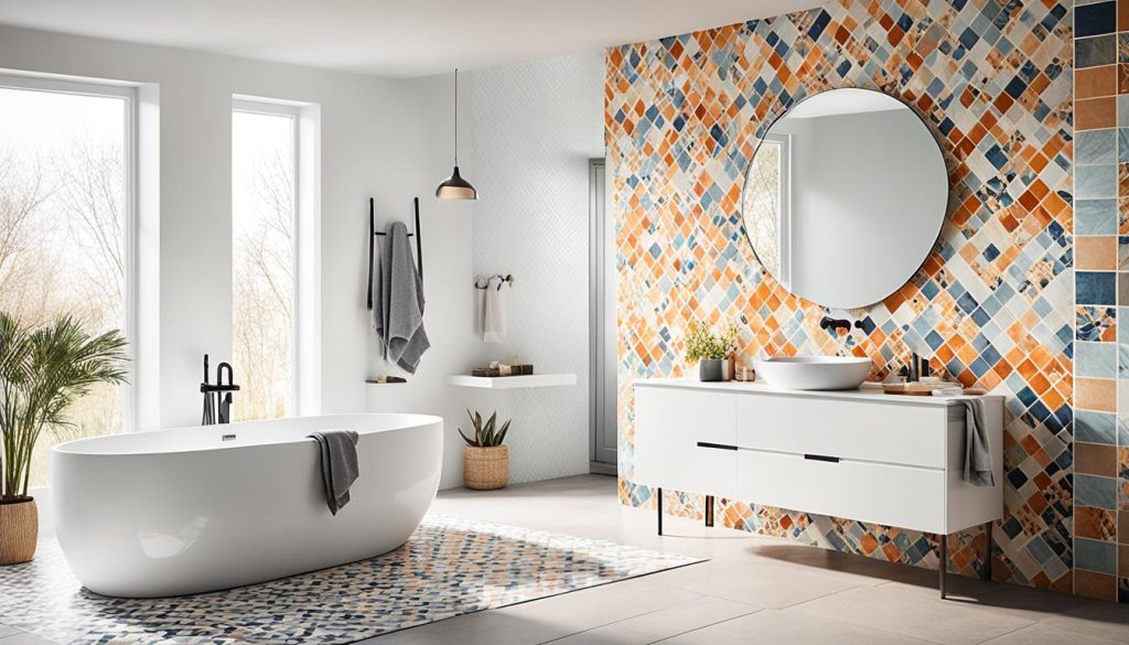 Modern tile patterns in bathroom