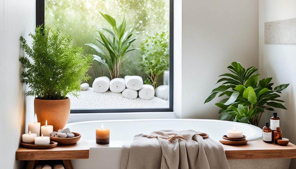 Natural elements in spa-like bathroom