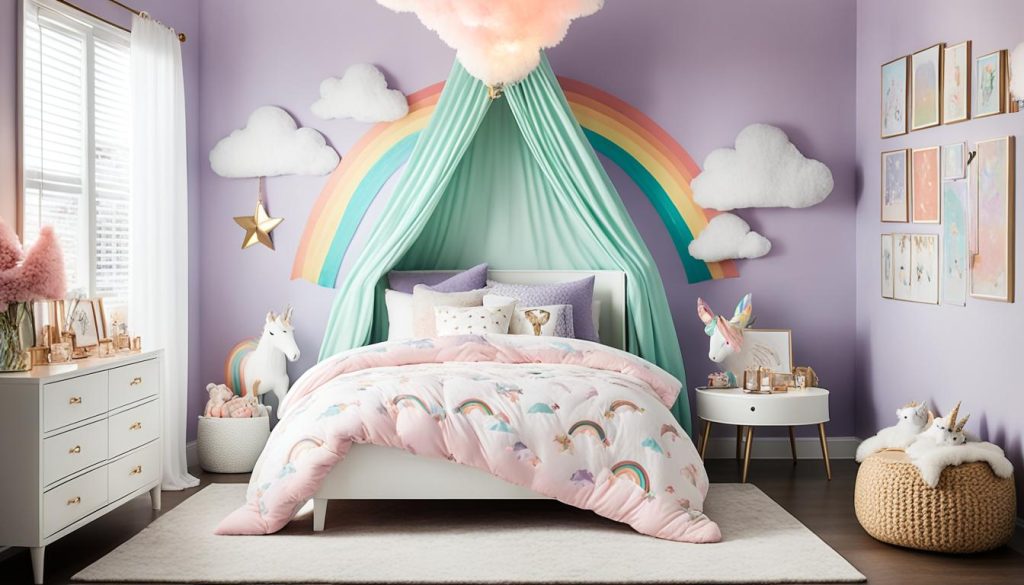 Pastel rainbow accents in dreamy spaces for little ladies