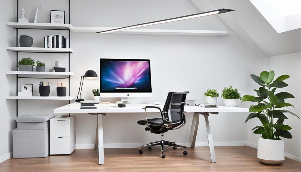 Productivity-enhancing lighting in a minimalist home office