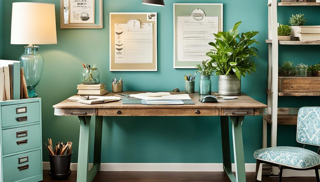 Repurposed desks in a vintage home office